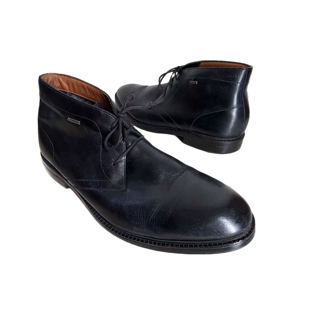 Clarks Chilver Chukka Boots Mens 10.5 GoreTex Black Leather Shoes Waterproof